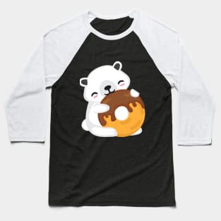 Kawaii Cute White Bear Eating Chocolate Donut Kids design Baseball T-Shirt